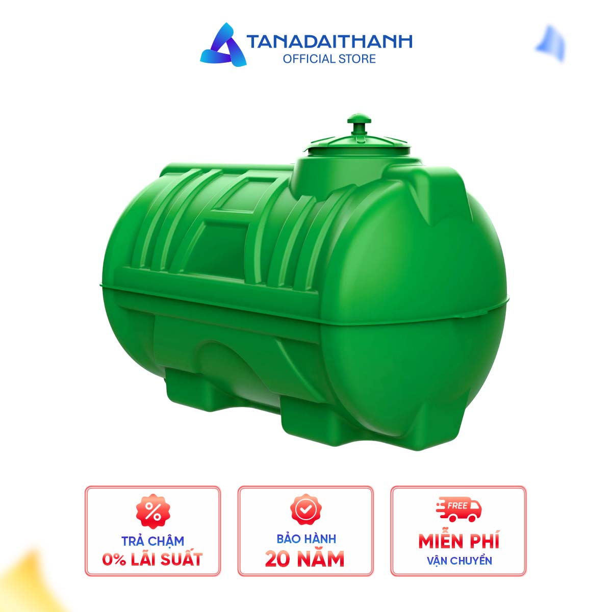 Bồn Nước Nhựa Đại Thành Plasman 1000L Ngang - Nhựa HDPE 6 Lớp Siêu Bền - Chống Tia UV & Kháng Khuẩn - Xanh